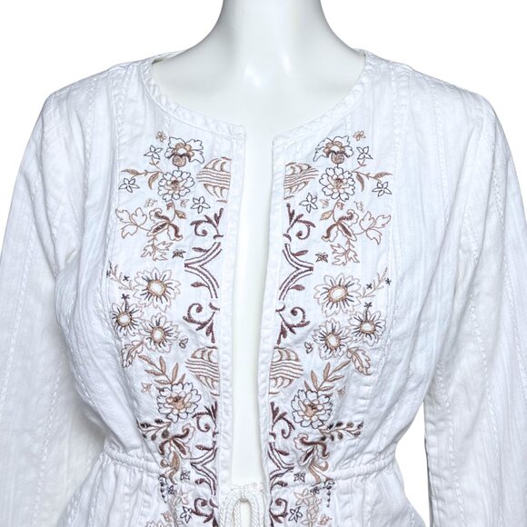 Y2K 100% Cotton White Boho Embroidered Tie Waist Peasant Top Cottagecore XS/S - Picture 7 of 9
